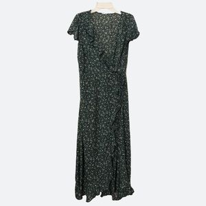 Kimchi Blue Green Floral Midi Wrap Dress